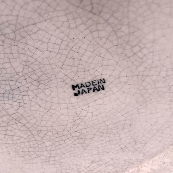 Vintage Ceramic Japanese Biscuit Barrel w/ Wicker Handle Shamrock Weave Pattern - Picture 7 of 12